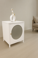 MODERN BED SIDE TABLE WITH TEXTURED GLASSDOOR