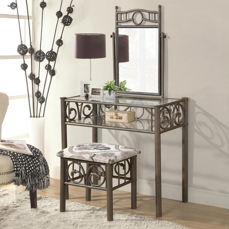 Accent Vanity Glass Table with Bench Set